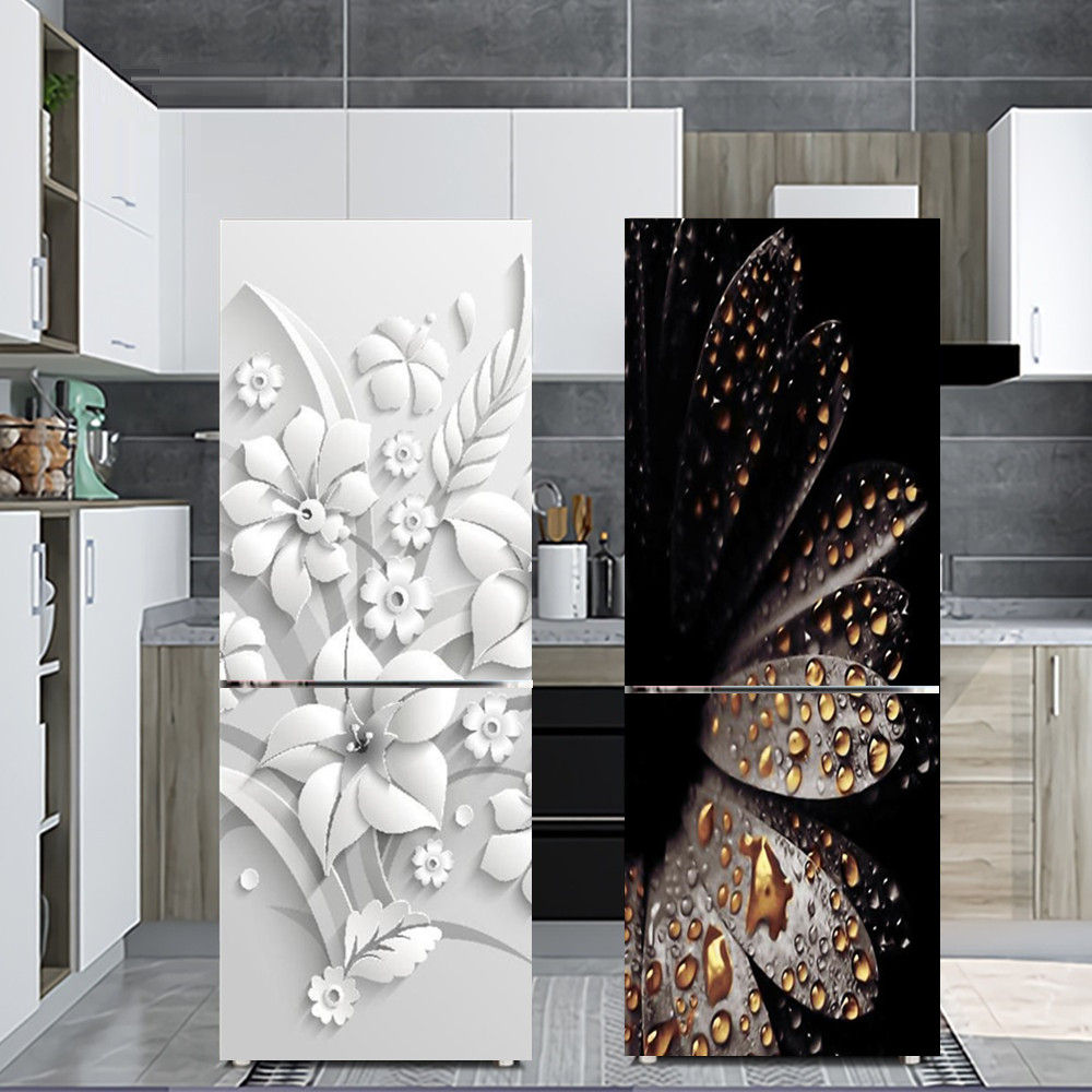 Kitchen Appliances Refrigerators - 흰색 꽃 냉장고 장식 스티커, 자체