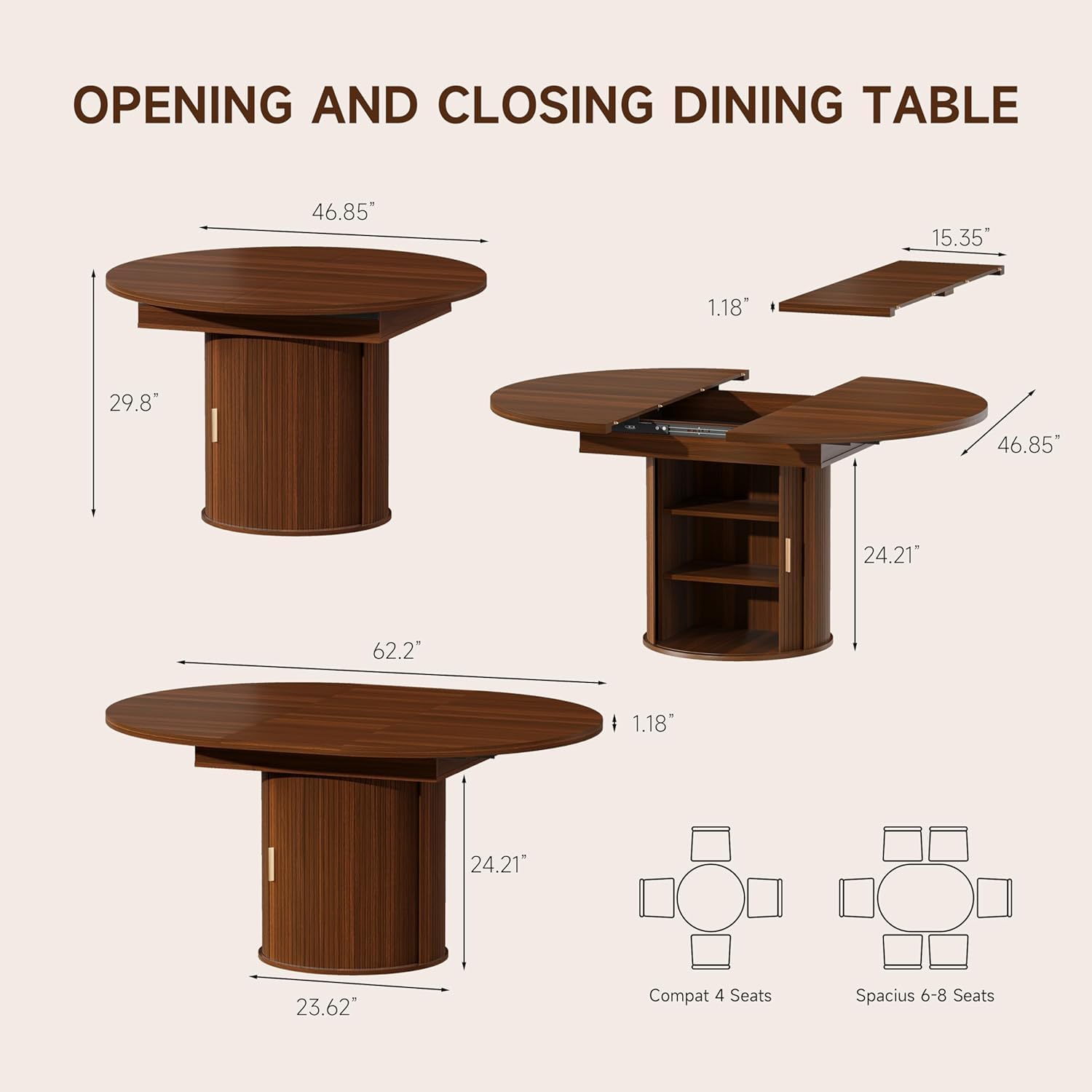 확장형 원형 식탁: 47″–63″ 4인용, 6인용, 8 - Kitchen Appliances Table 리뷰 및 가격