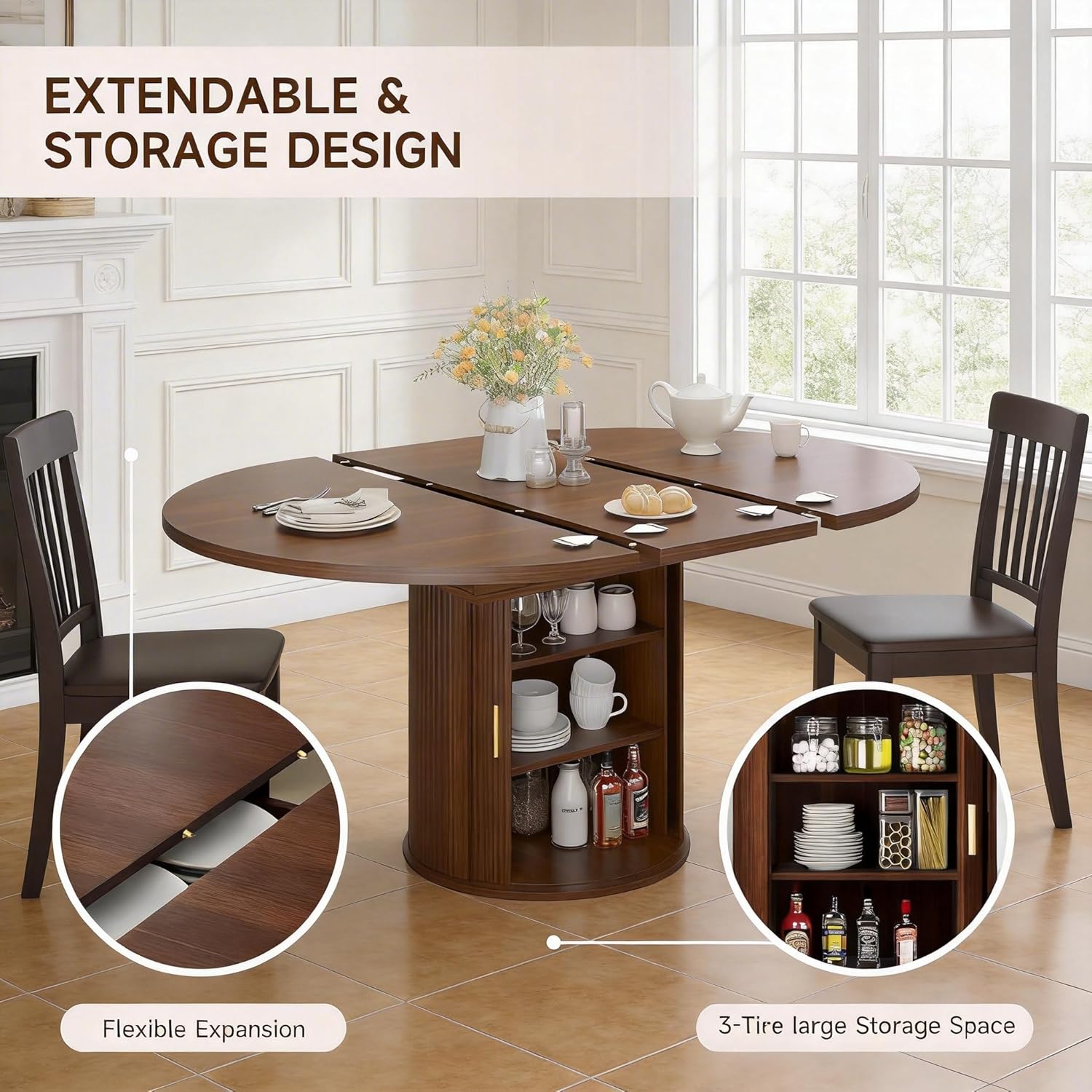 확장형 원형 식탁: 47″–63″ 4인용, 6인용, 8 - Kitchen Appliances Table 리뷰 및 가격