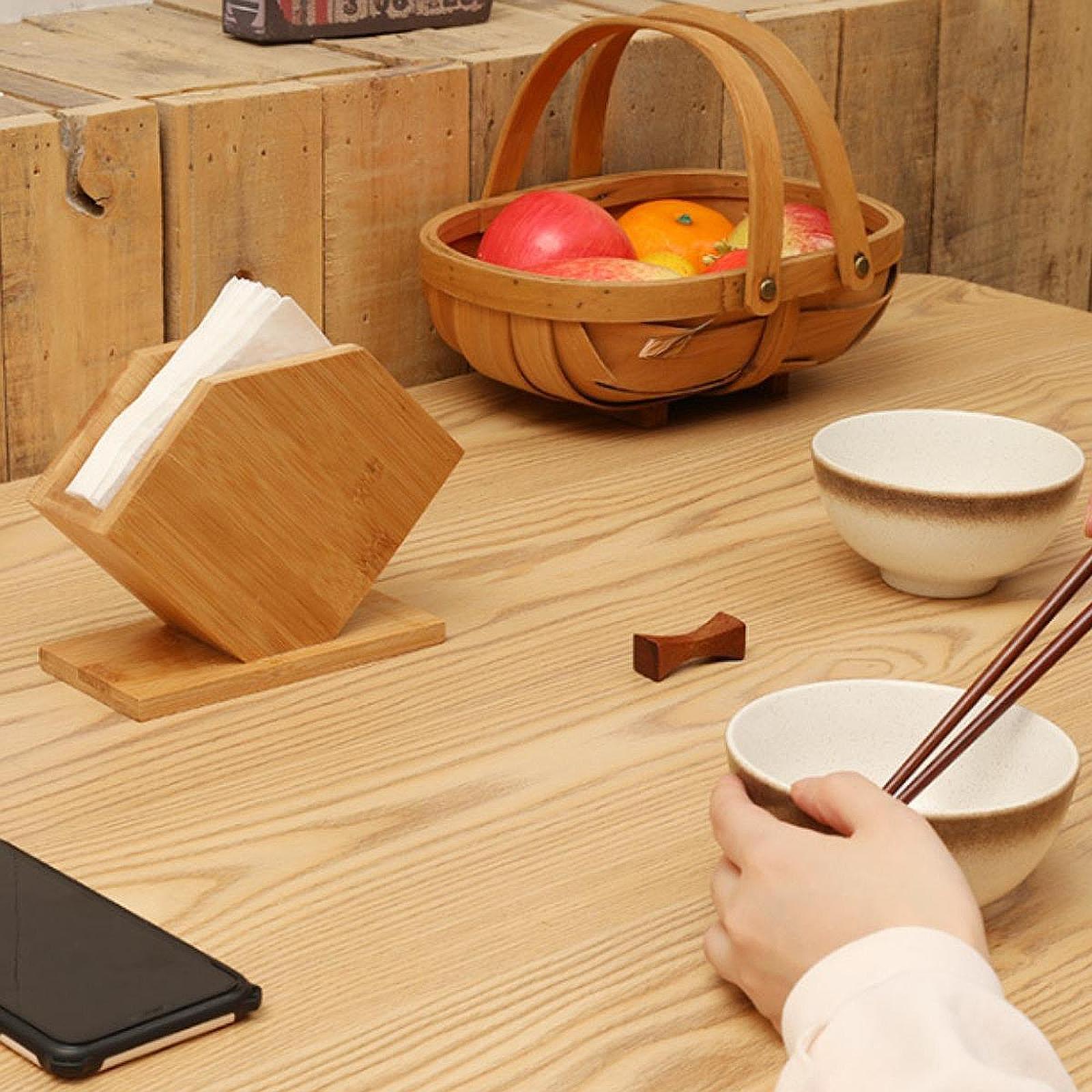 대나무 티슈 박스 큐브형 디스펜서 종이 냅킨 랙 박스  - Kitchen Appliances Table 리뷰 및 가격