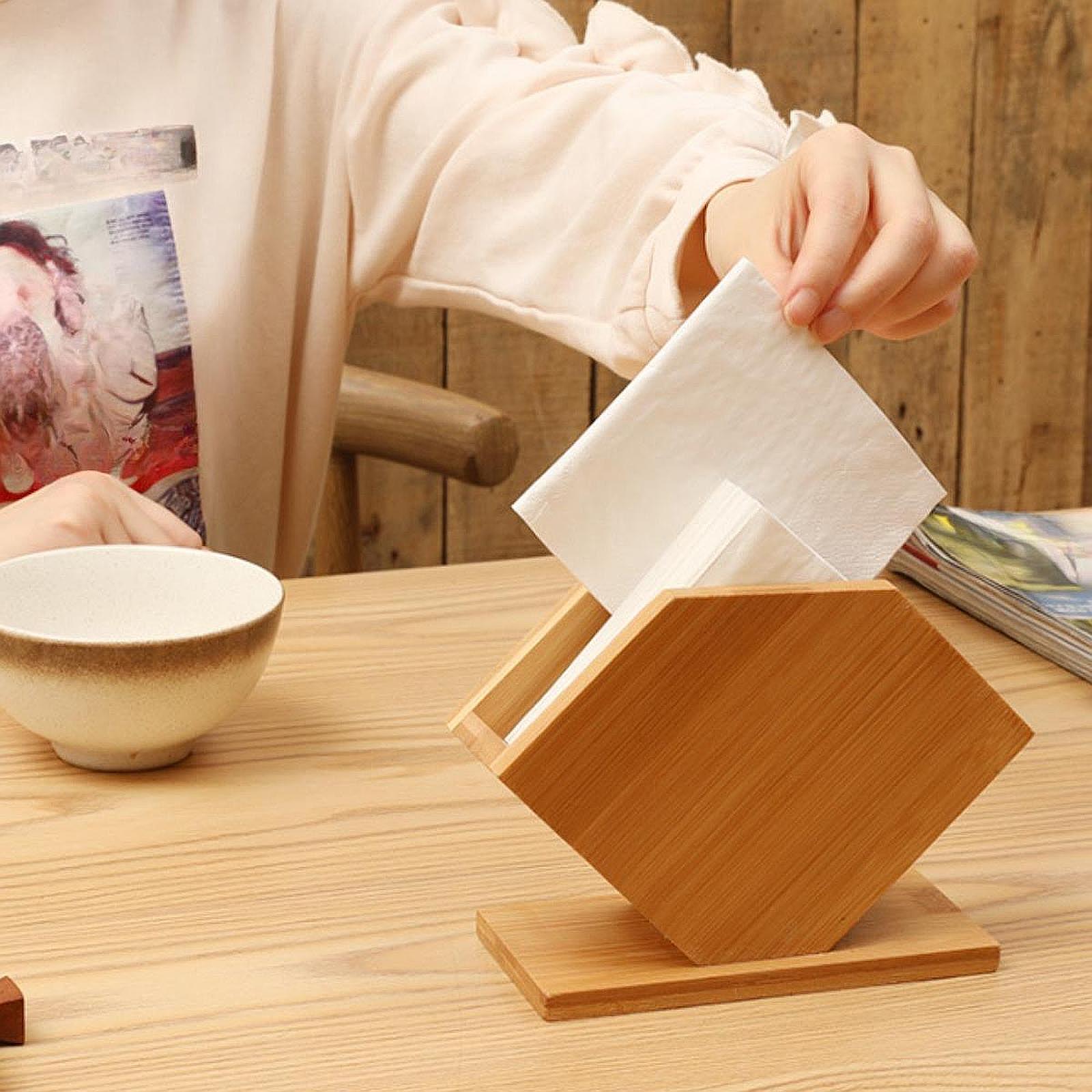 대나무 티슈 박스 큐브형 디스펜서 종이 냅킨 랙 박스  - Kitchen Appliances Table 리뷰 및 가격