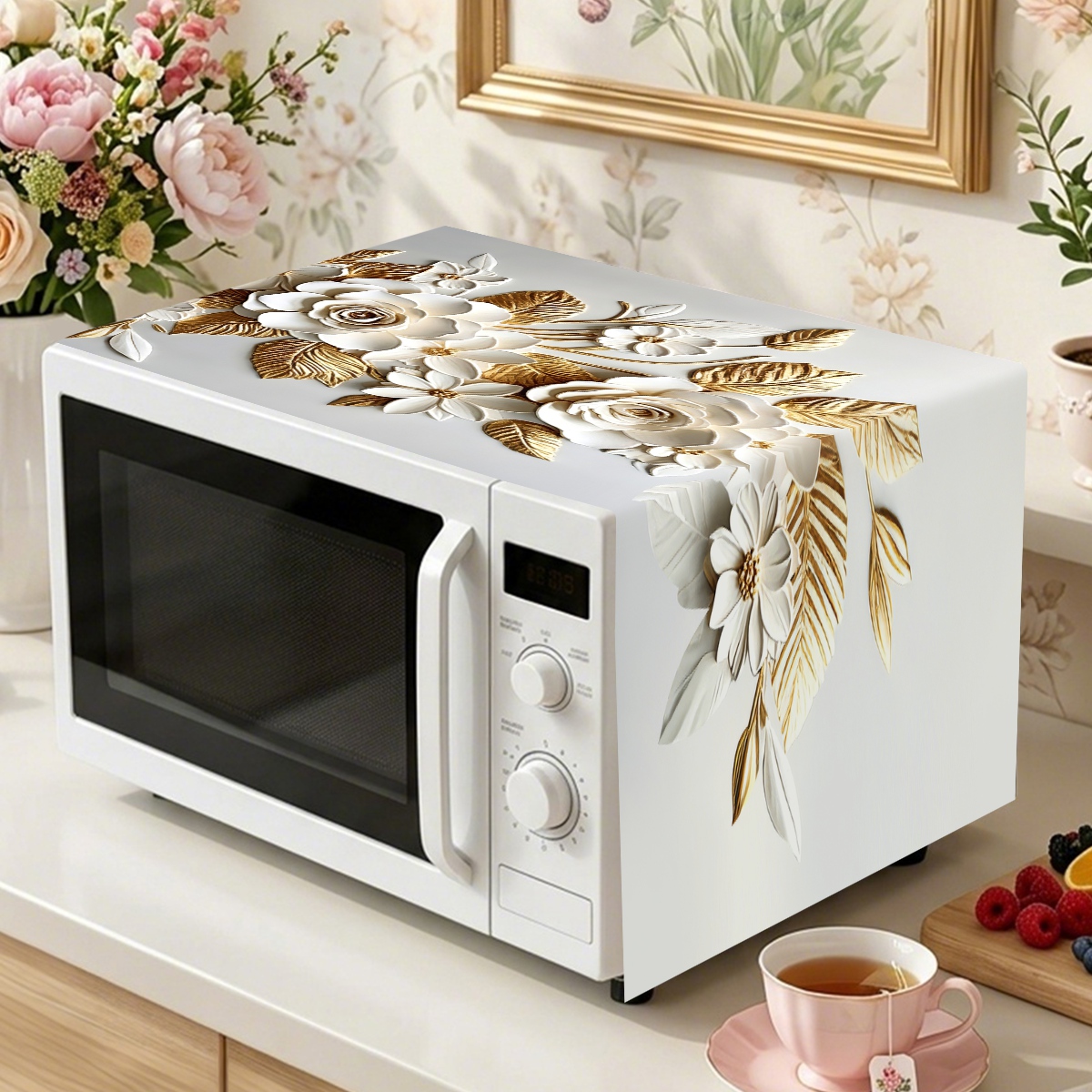 35*85cm 화이트 골든 전자레인지 커버 2D 플랫  - Kitchen Appliances In White 리뷰 및 가격