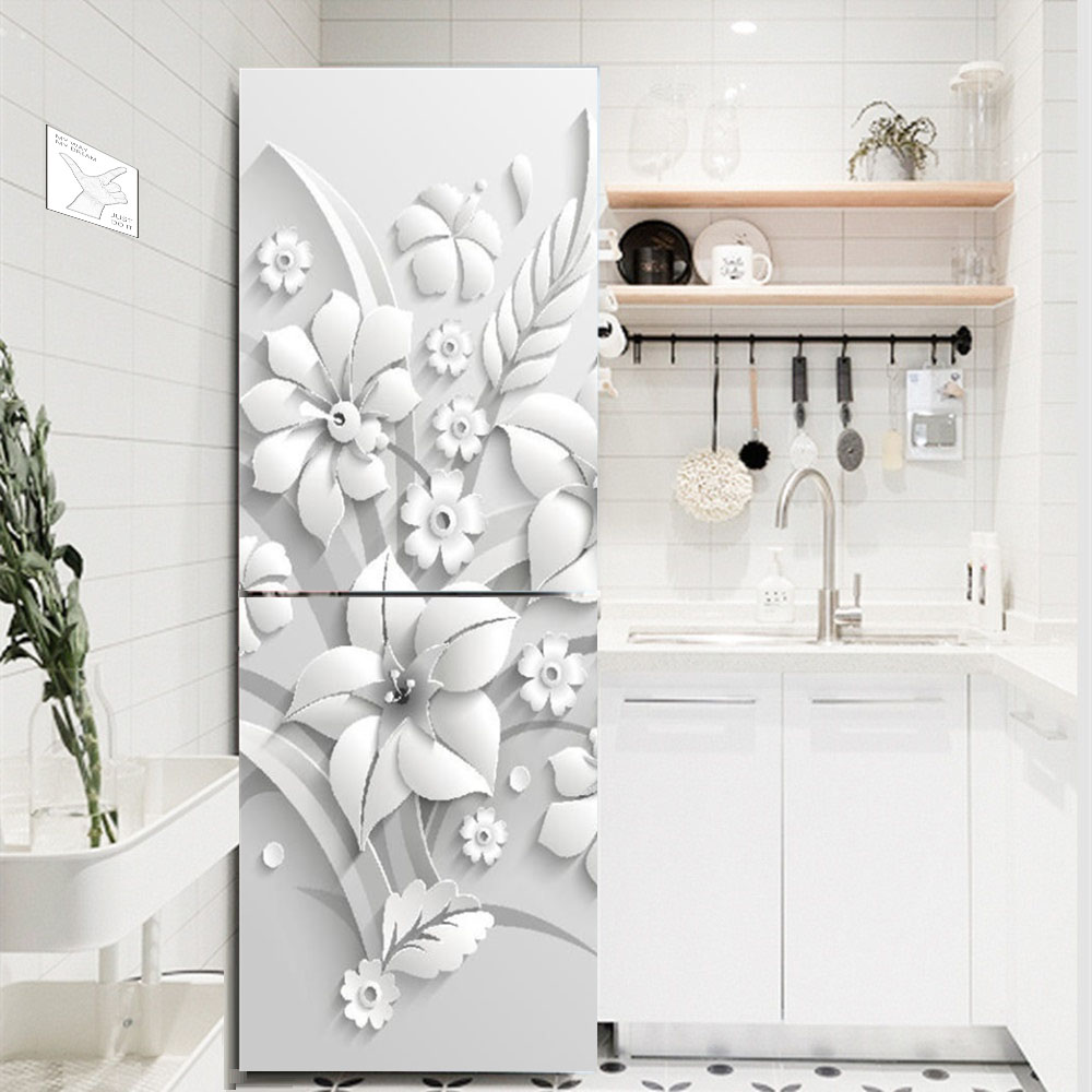 흰색 꽃 냉장고 장식 스티커, 자체 접착 방수 주방 장 - Kitchen Appliances Refrigerators 리뷰 및 가격